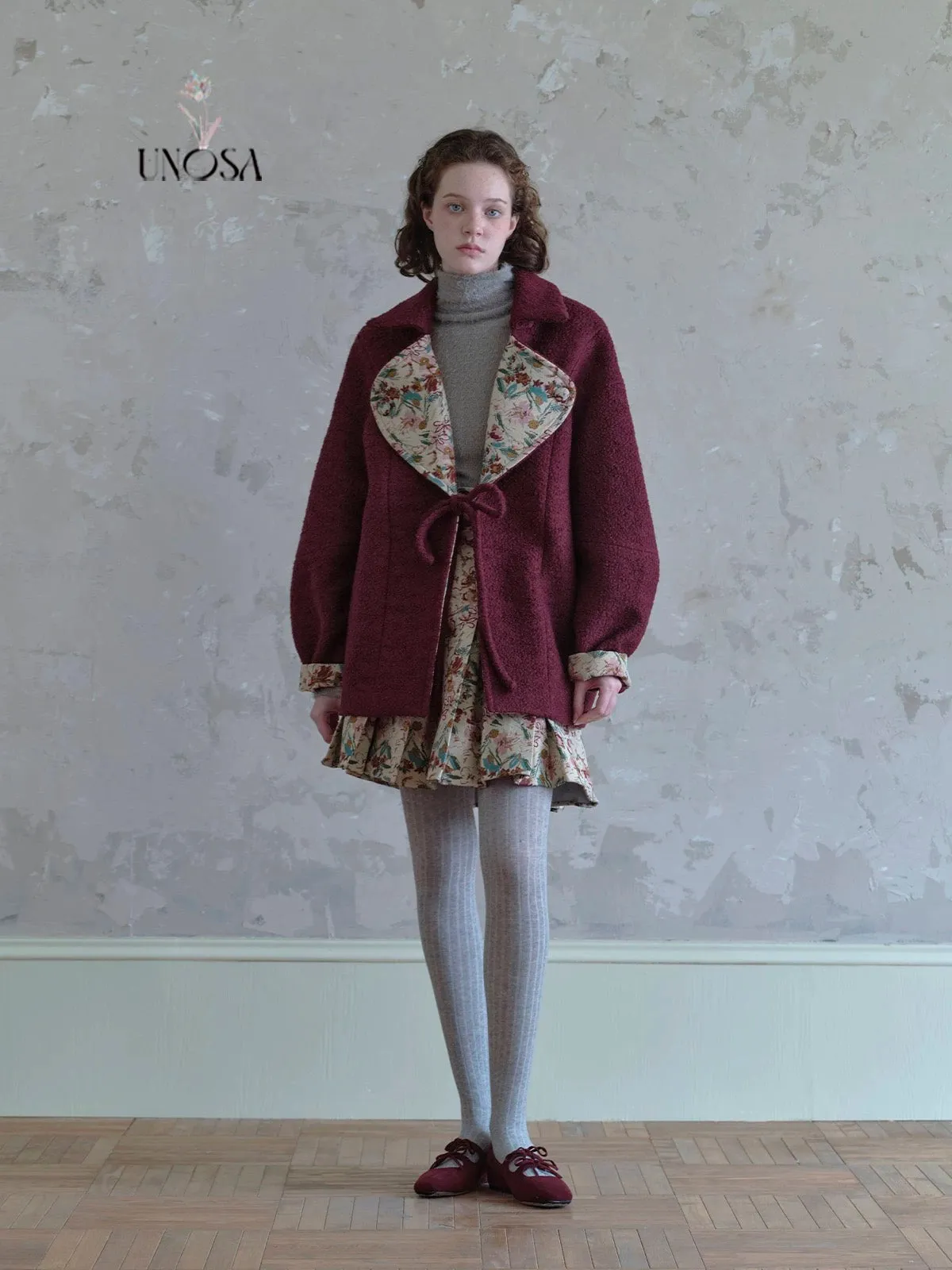 [UNOSA] Christmas Berry Heart Wool Oversized Coat