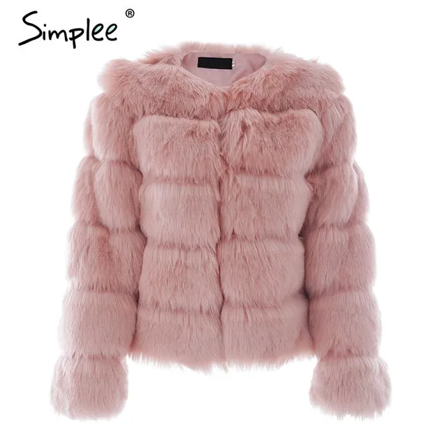 Vintage fluffy faux fur coat women Short furry fake fur winter outerwear pink coat autumn casual party overcoat