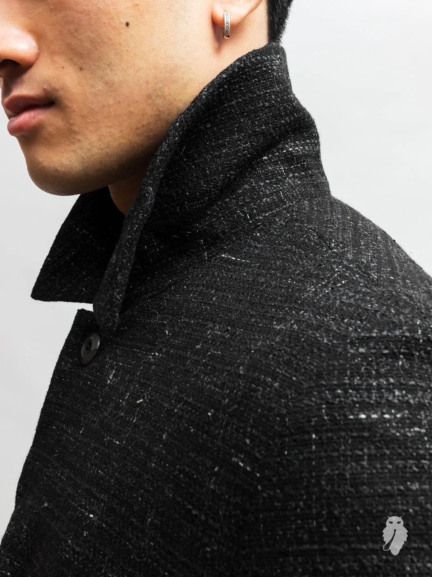 Washi Tweed Mac Coat in Black