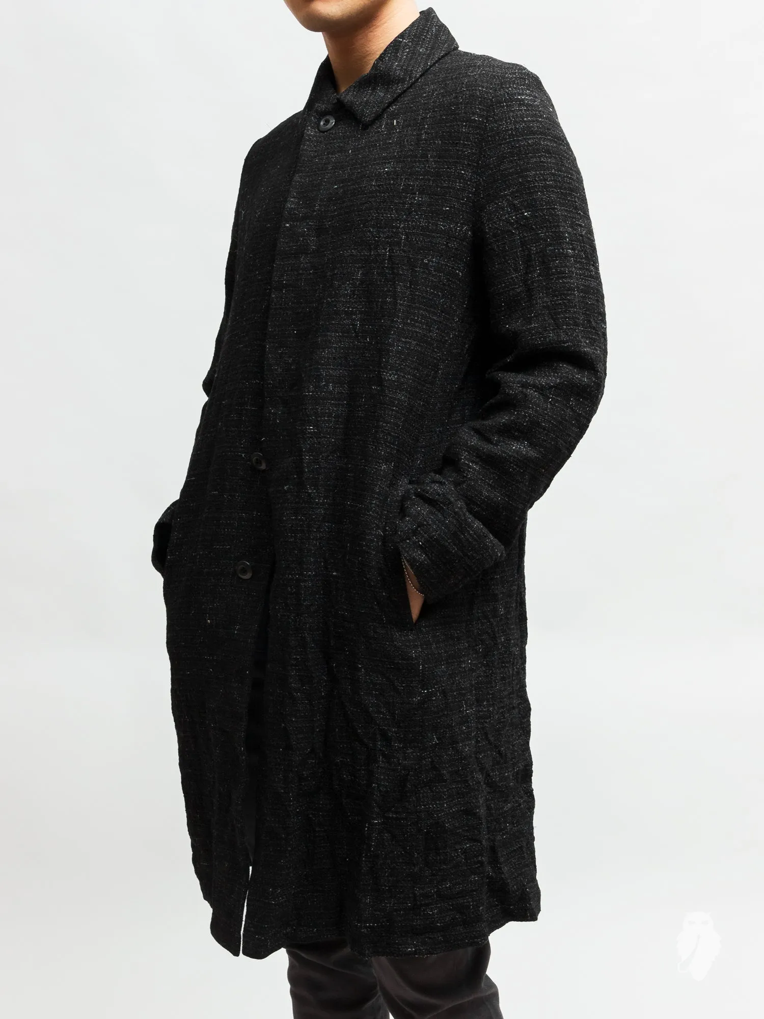 Washi Tweed Mac Coat in Black