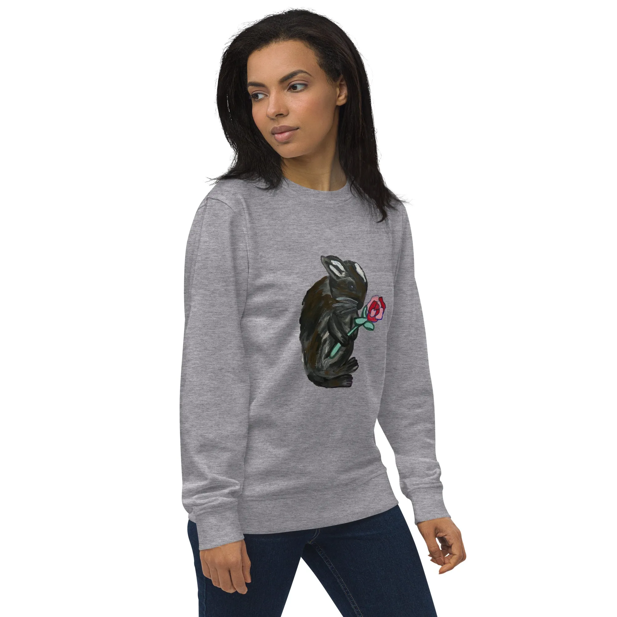 Whimsical Rabbit Rose Women's Organic Cotton Sweatshirt