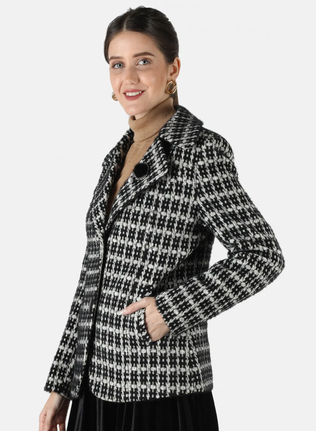 Women Black Jaquard Coat