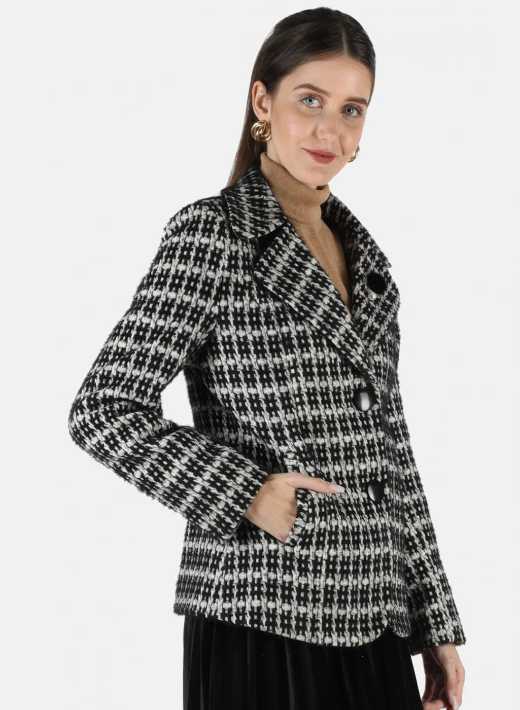 Women Black Jaquard Coat