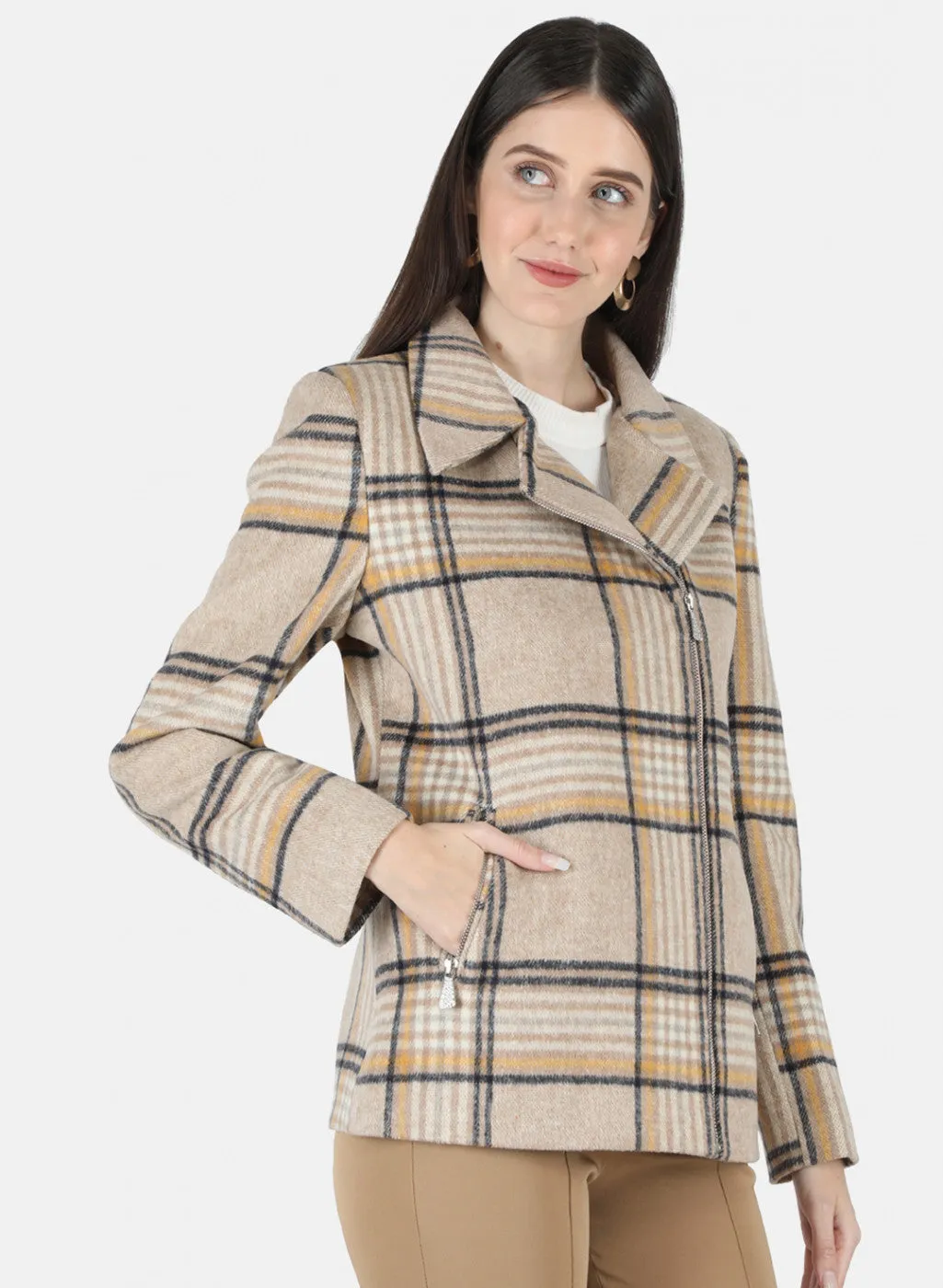 Women Brown Check Coat