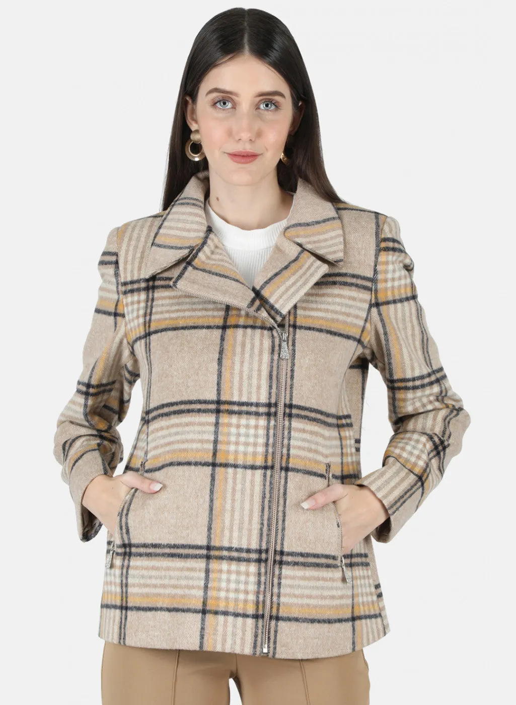 Women Brown Check Coat