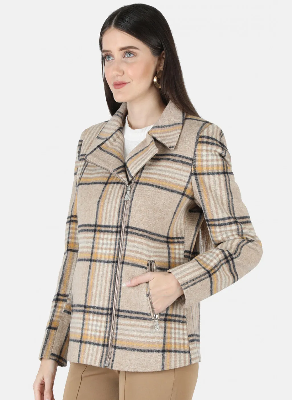 Women Brown Check Coat