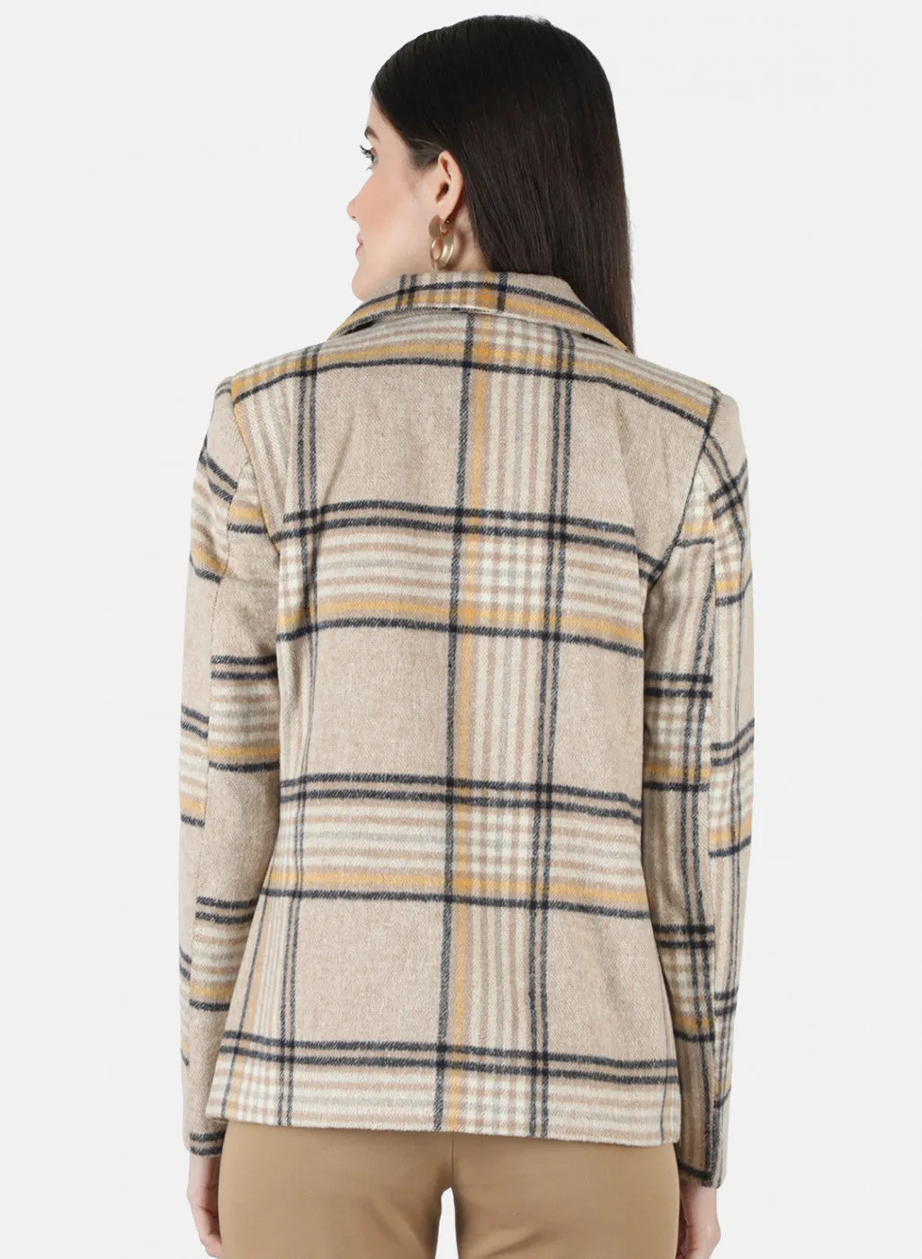 Women Brown Check Coat