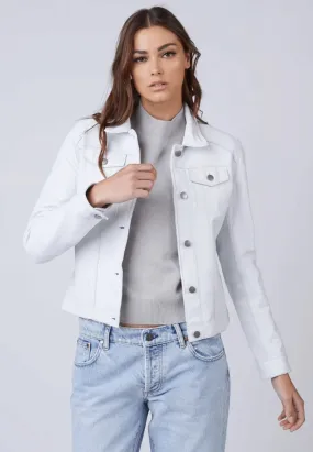 Women's Classic White Sheepskin Leather Trucker Jacket