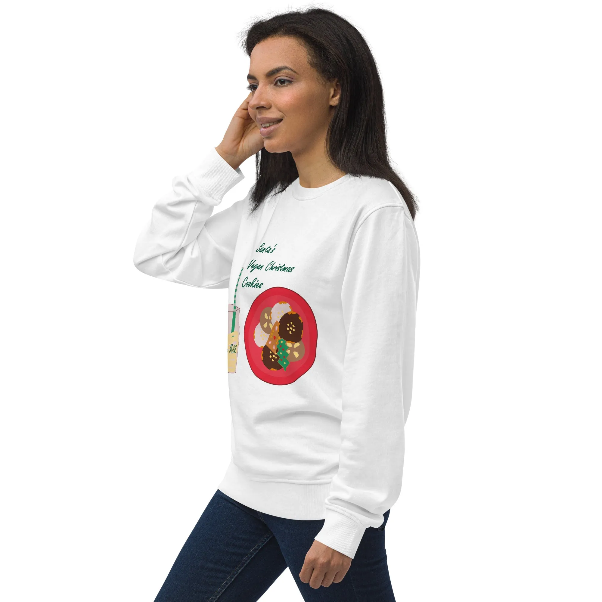 Women's Organic Cotton Christmas Sweatshirt - Santa’s Vegan Cookies Design