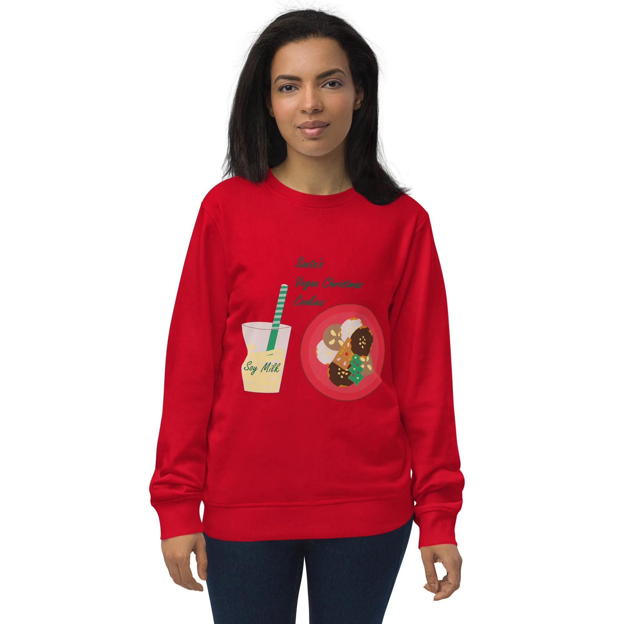 Women's Organic Cotton Christmas Sweatshirt - Santa’s Vegan Cookies Design