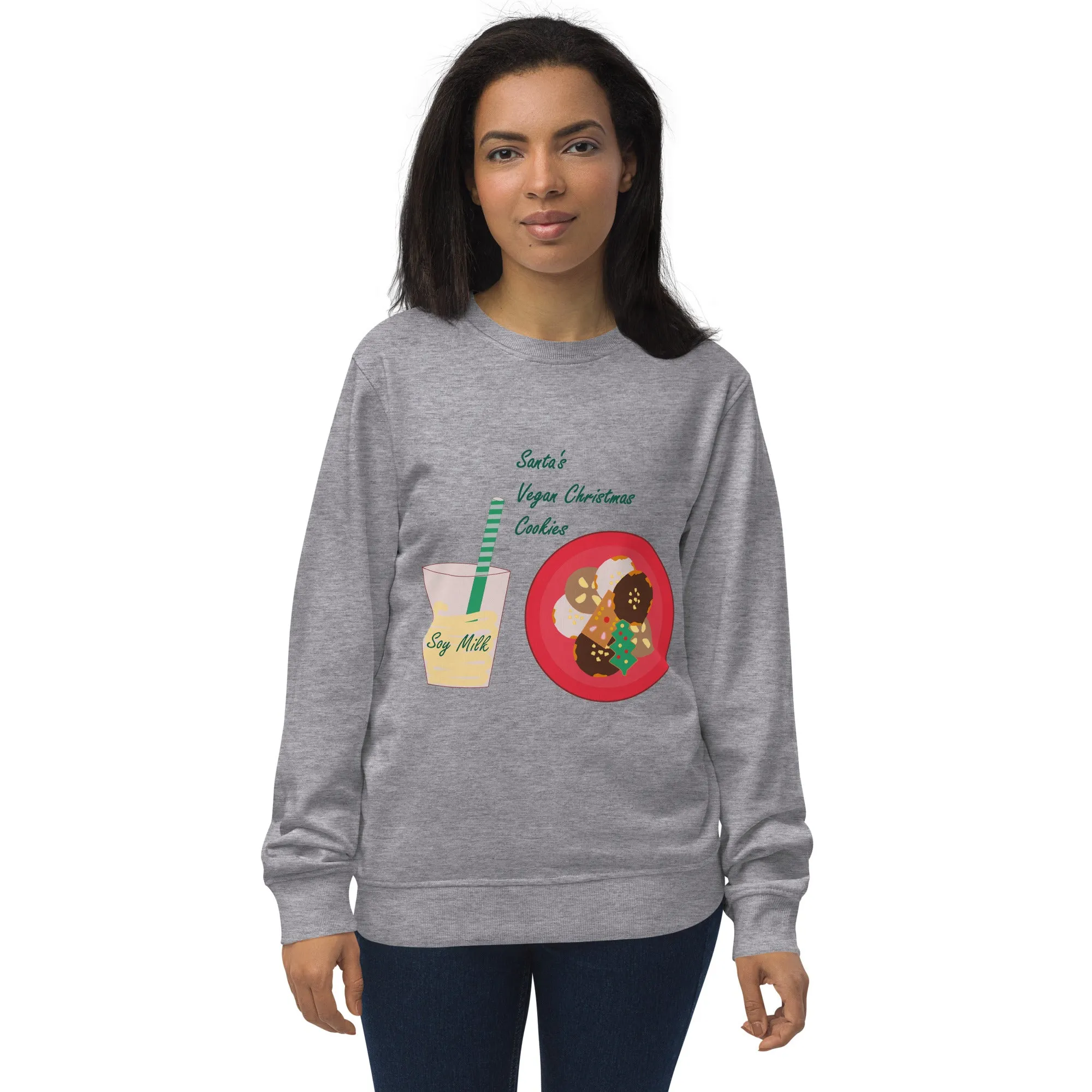 Women's Organic Cotton Christmas Sweatshirt - Santa’s Vegan Cookies Design