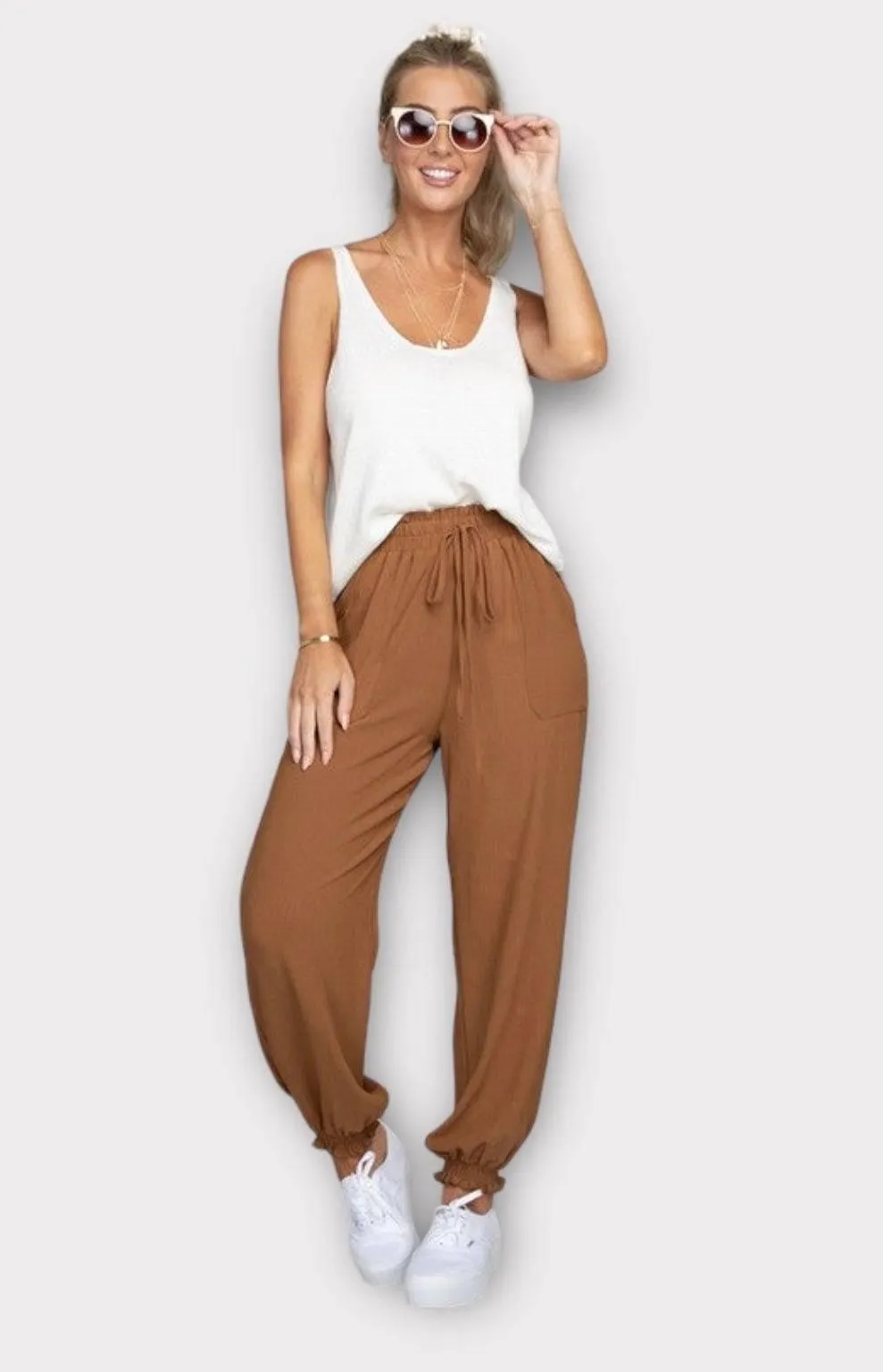 Women's waist tie jogger pants