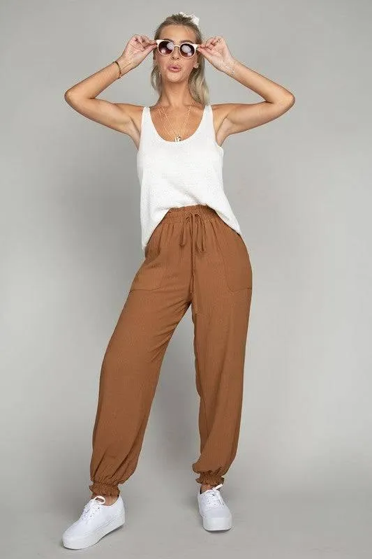 Women's waist tie jogger pants