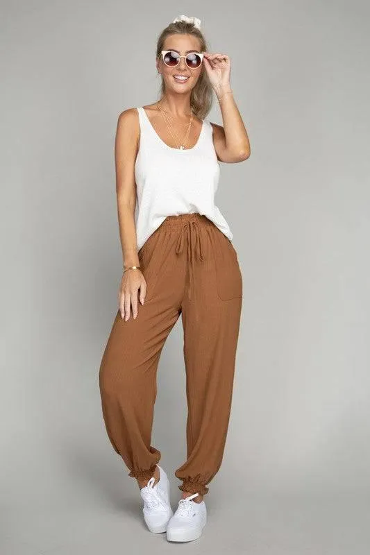 Women's waist tie jogger pants