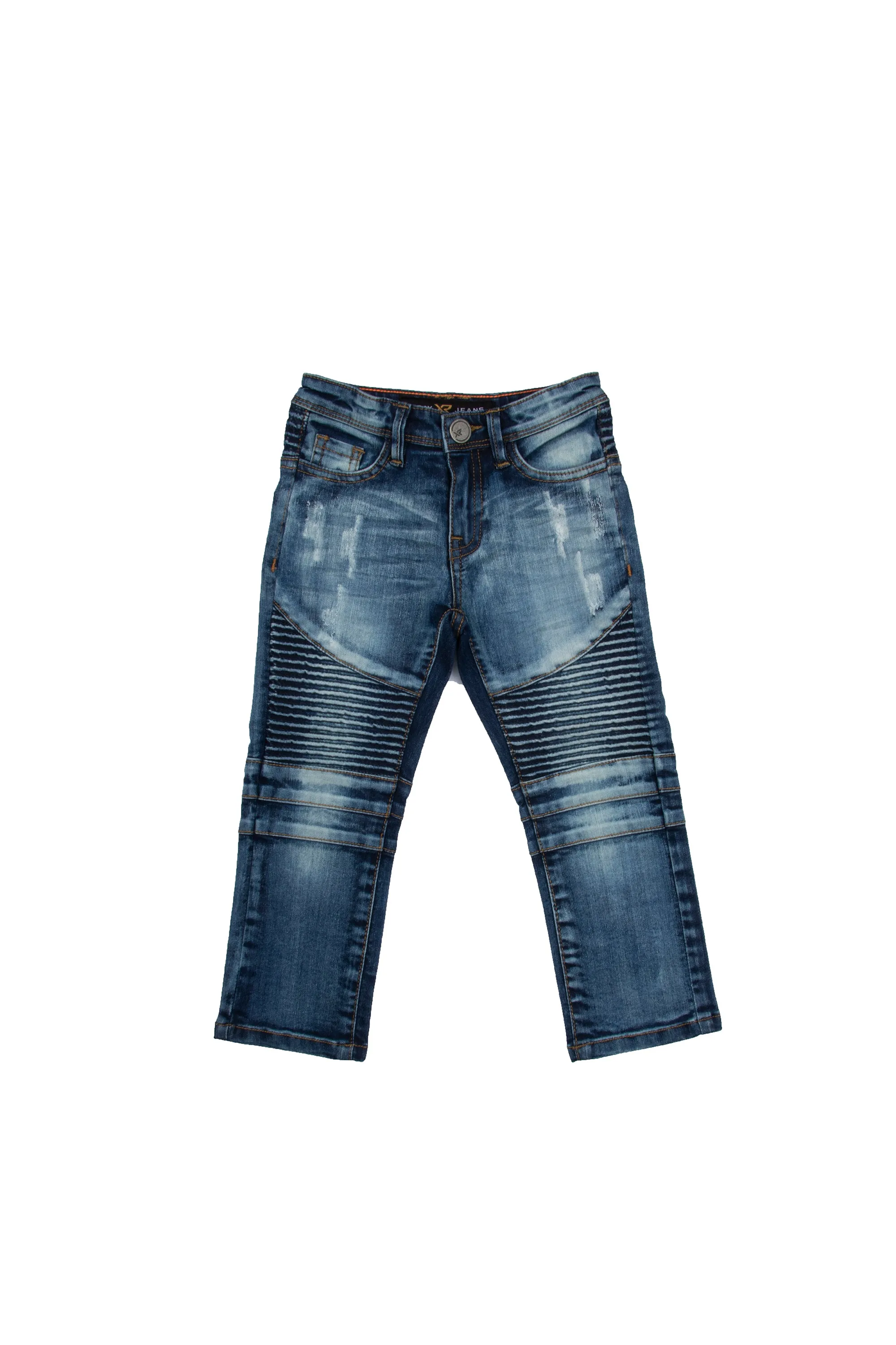 X RAY Toddler Boy's Slim Fit Distressed Ripped Rectangle Stitched Biker Pants Moto Jeans