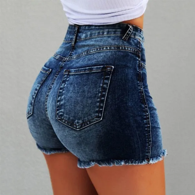 Yeknu Women's denim shorts Summer Lady Clothing High Waist Denim Shorts Women's  Fringe Frayed Ripped Jeans Hot Shorts With Pockets