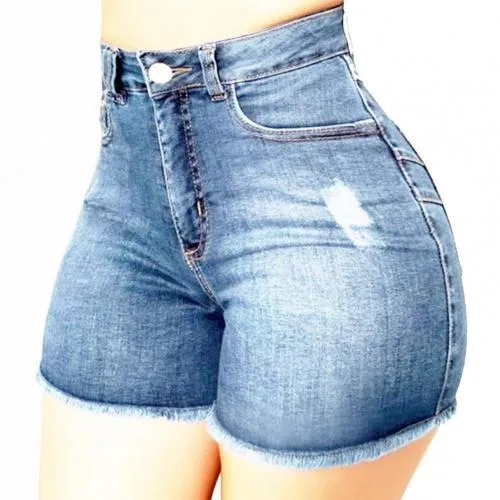 Yeknu Women's denim shorts Summer Lady Clothing High Waist Denim Shorts Women's  Fringe Frayed Ripped Jeans Hot Shorts With Pockets